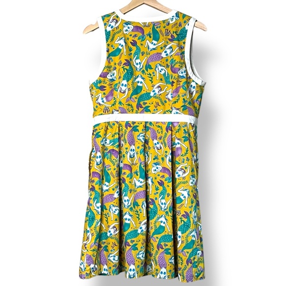 MODCLOTH 100% Cotton Shell & Lining Yellow Purple Mermaid Dress Fit & Flare Sz L - Picture 5 of 13